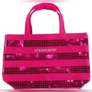 NWOT Victoria's Secret MINI Canvas Sequins Hot Pink Tote